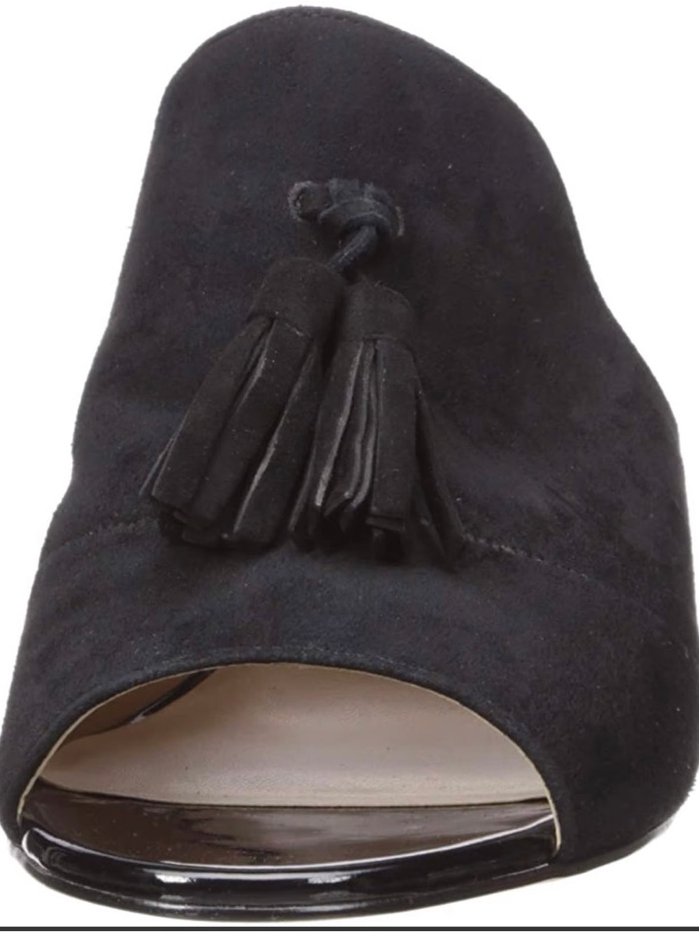 Karl Lagerfeld Black Suede Tassel Open-Toe Mule Heels